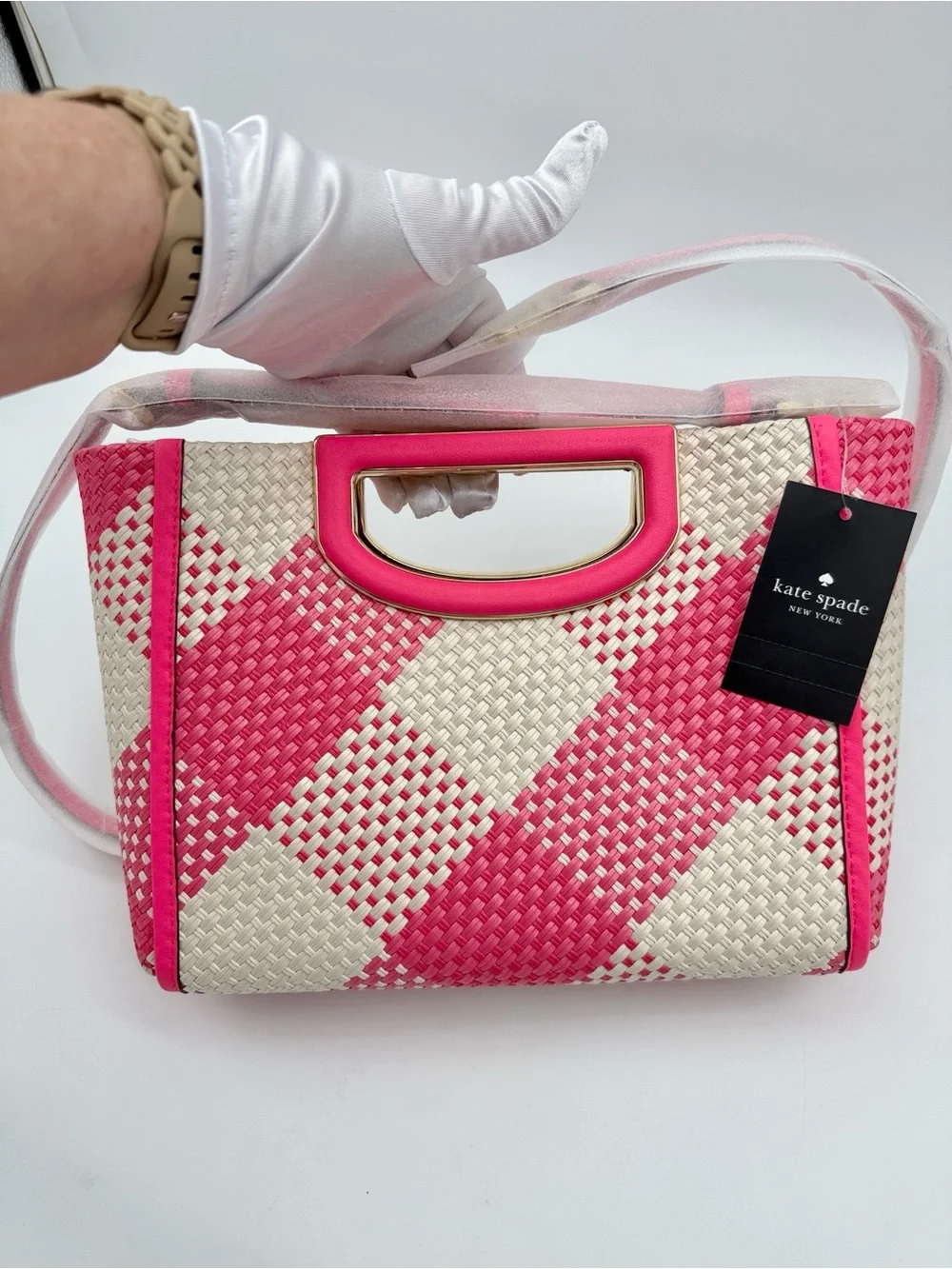 Kate Spade New York Alexia Gingham Crossbody Clutch Bag Wild Rose Pink